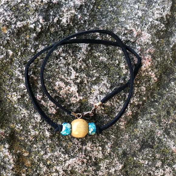 NWOT Minimalist necklace - wood and blue ceramic bead necklace - unisex - Picture 2 of 4